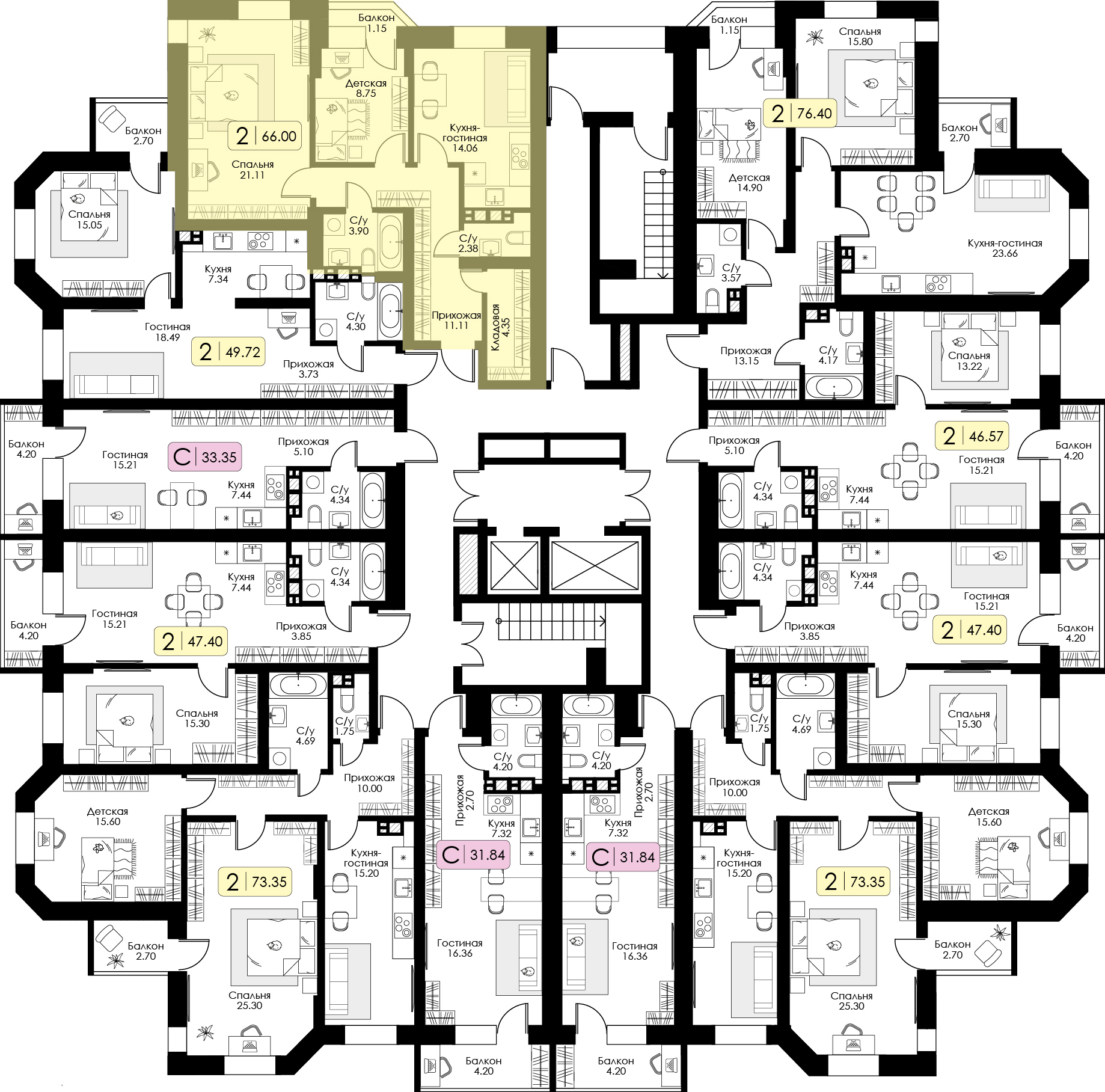 Двухкомнатная квартира № 121 