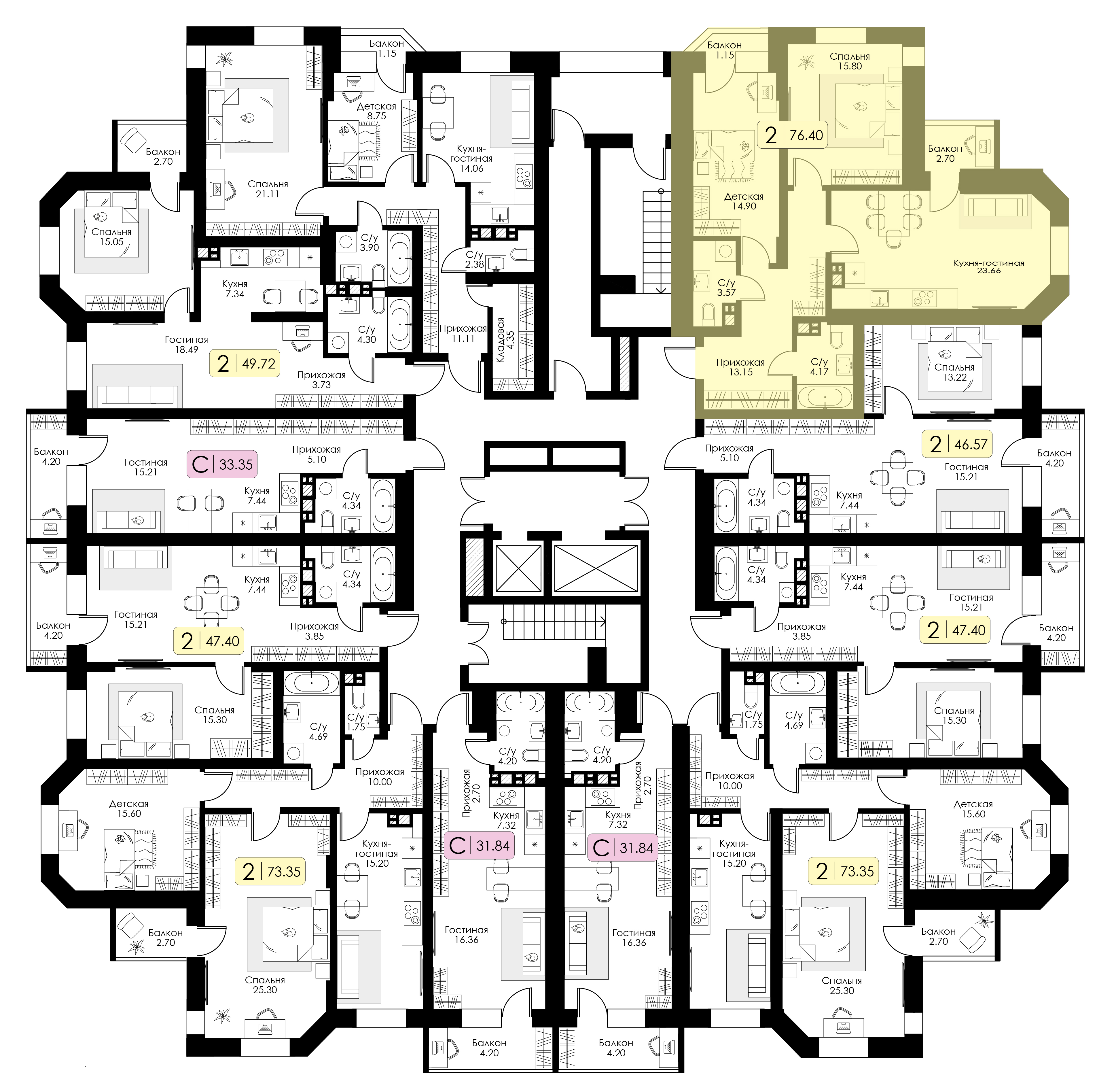 Двухкомнатная квартира № 133