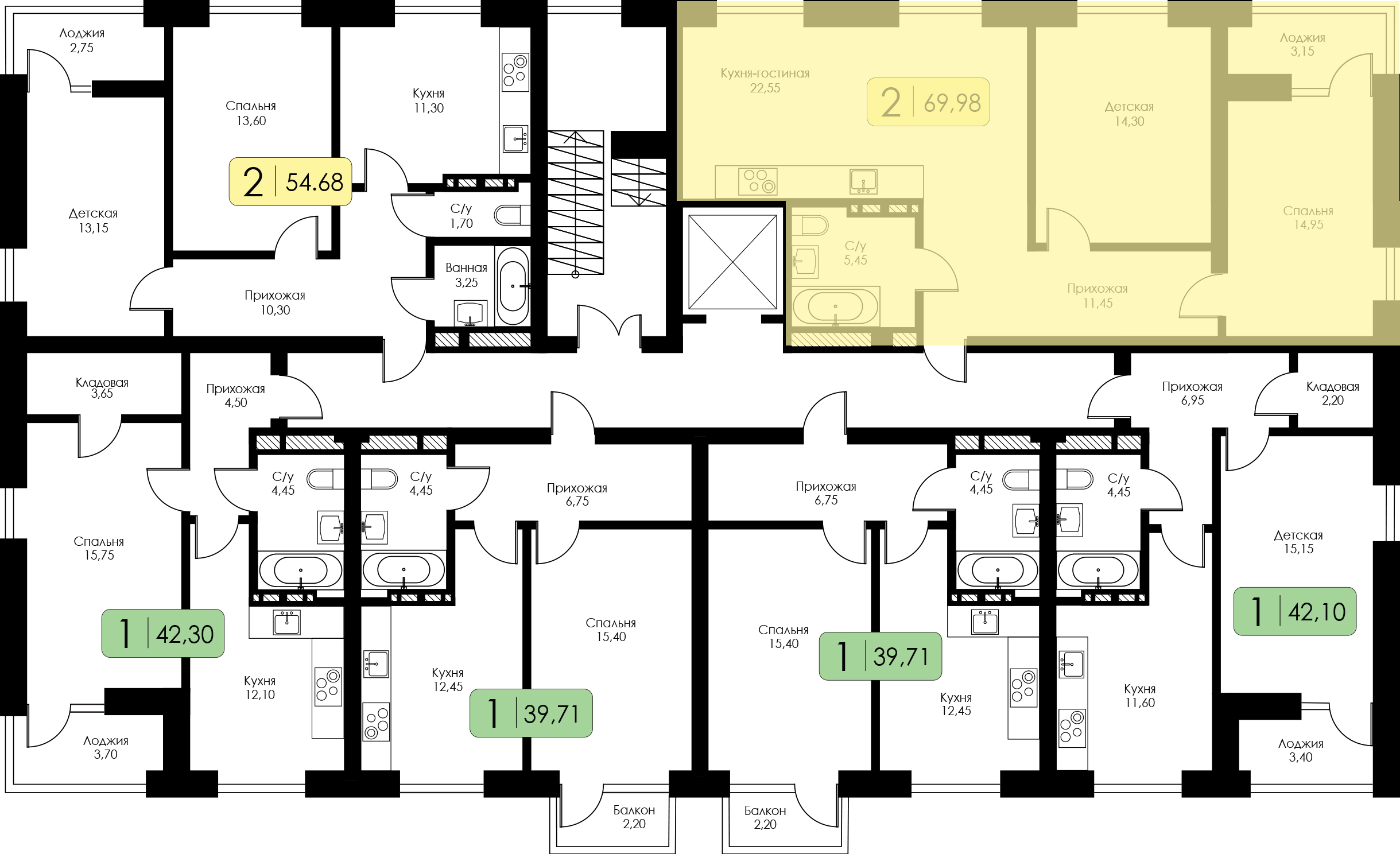 Двухкомнатная квартира № 205 