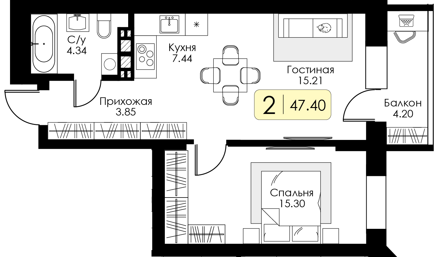 Однокомнатная квартира № 135