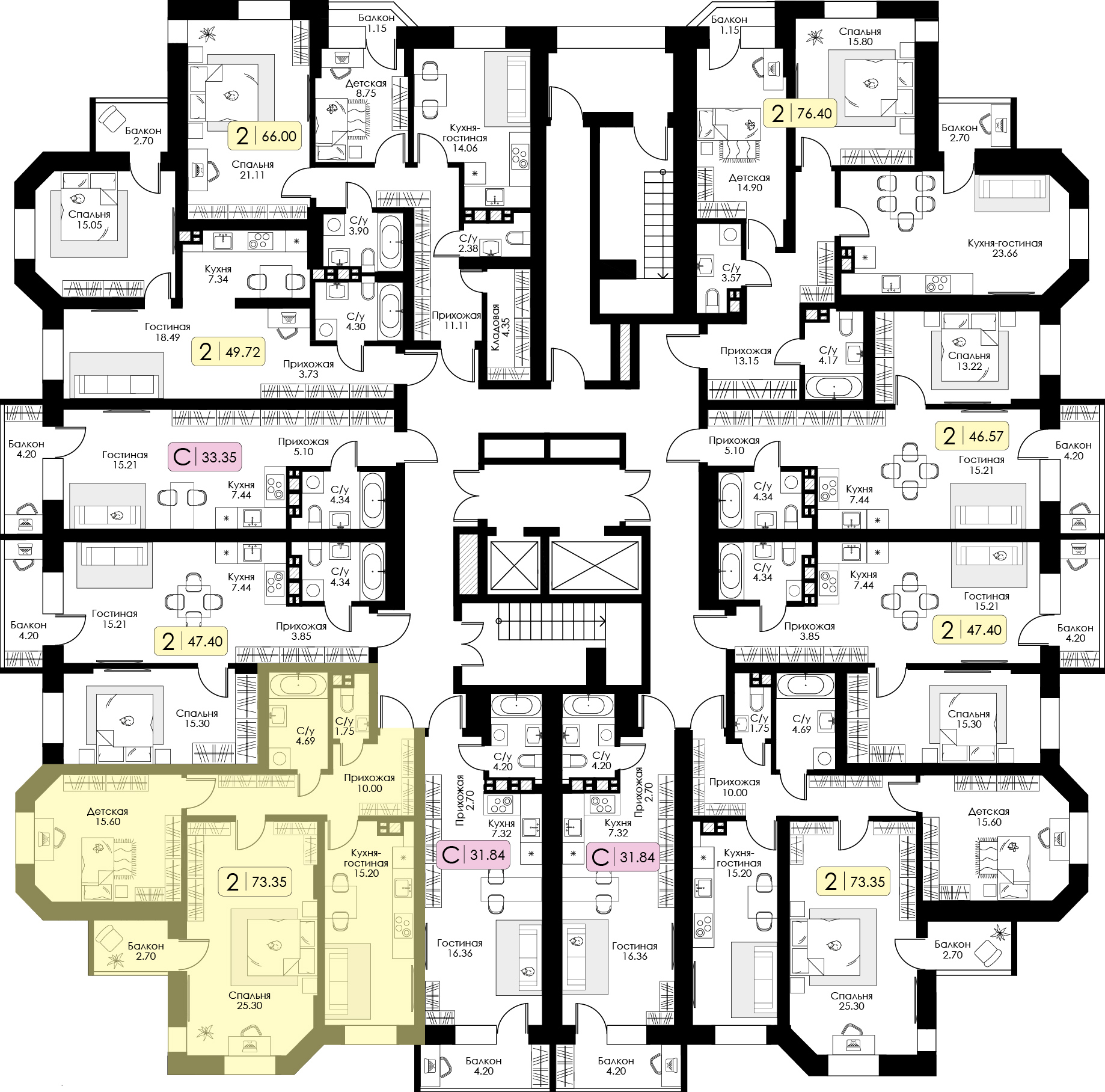 Двухкомнатная квартира № 117 
