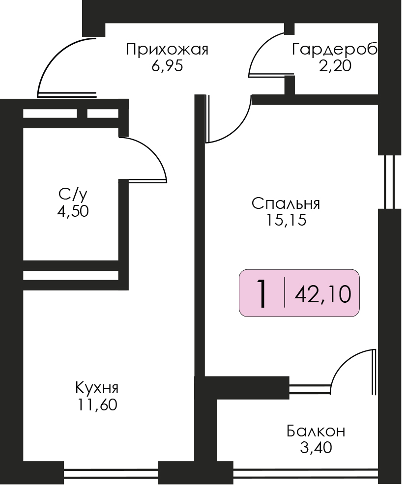 Однокомнатная квартира № 206 