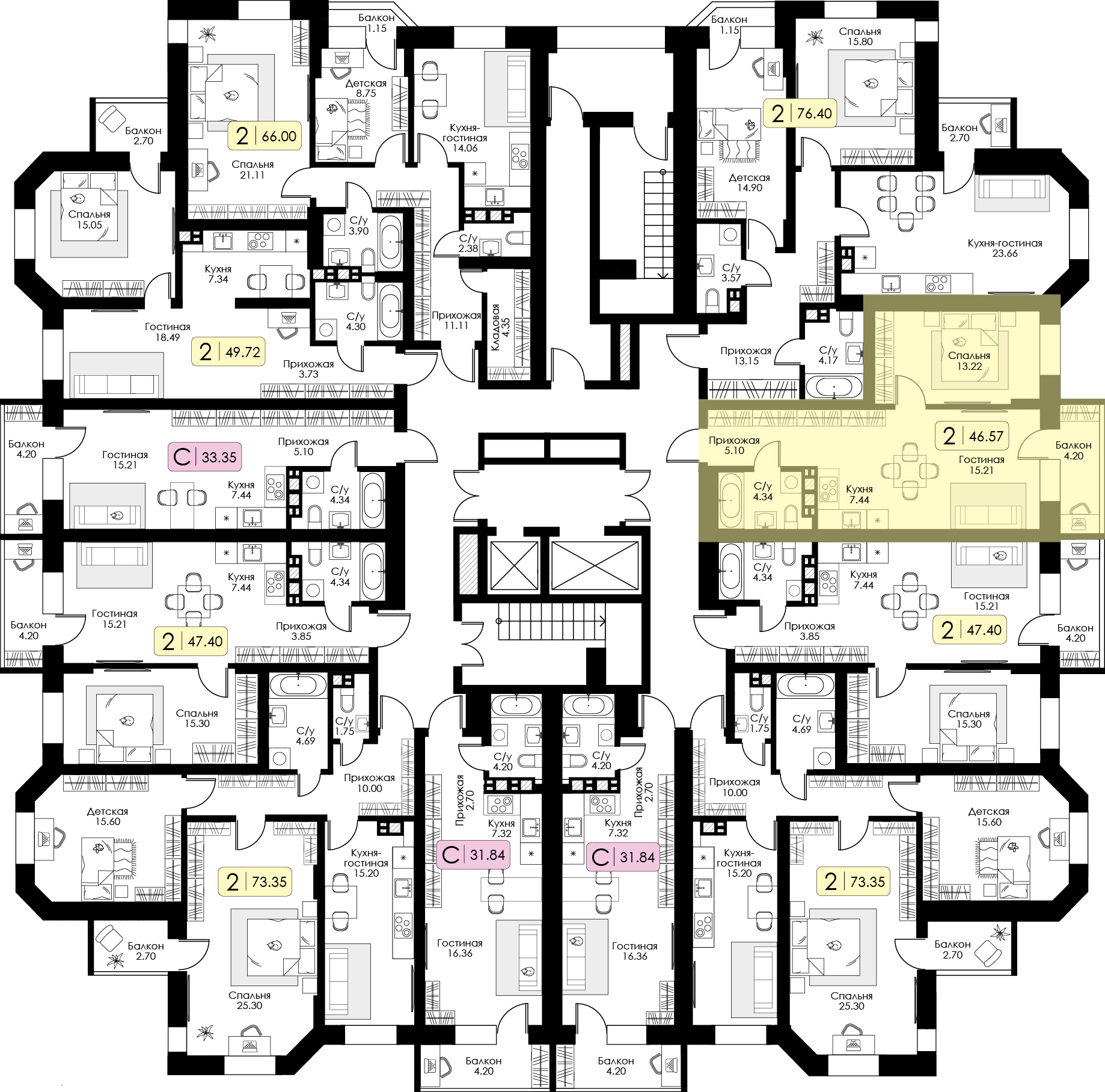 Однокомнатная квартира № 134