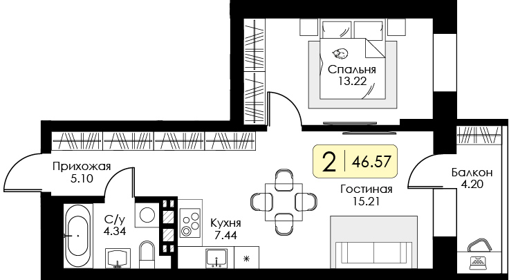 Однокомнатная квартира № 112 