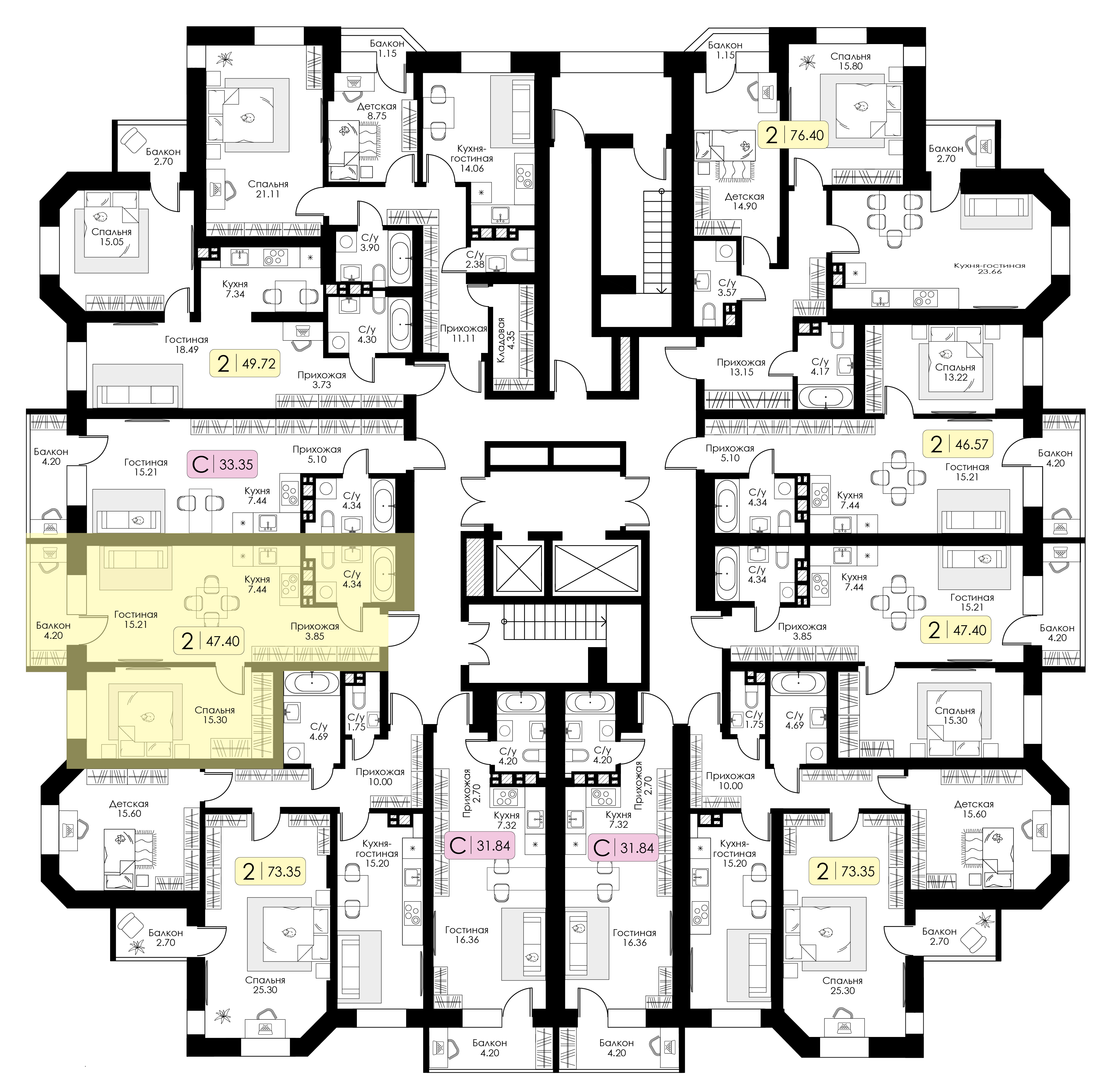 Однокомнатная квартира № 140 