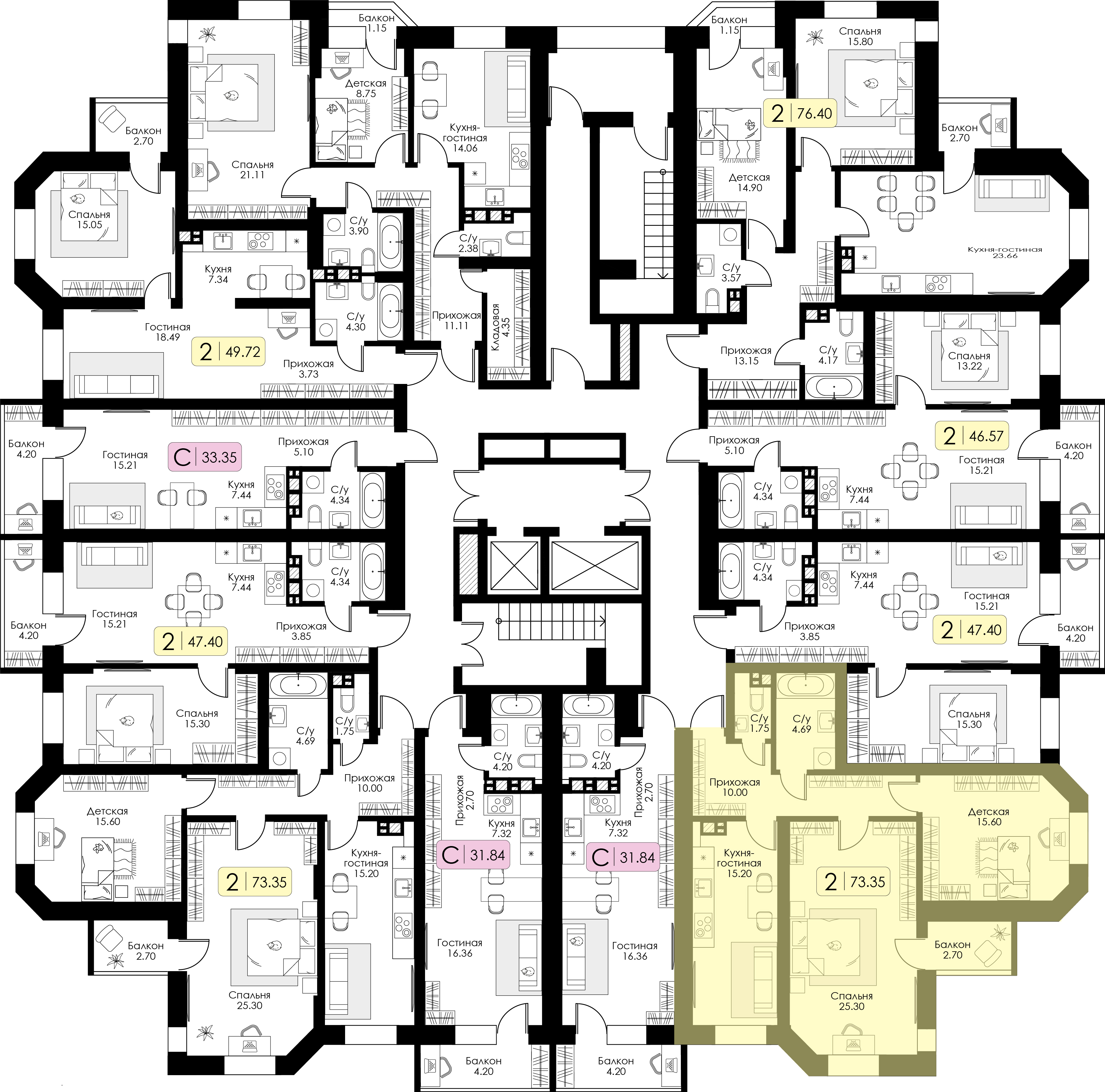 Двухкомнатная квартира № 136