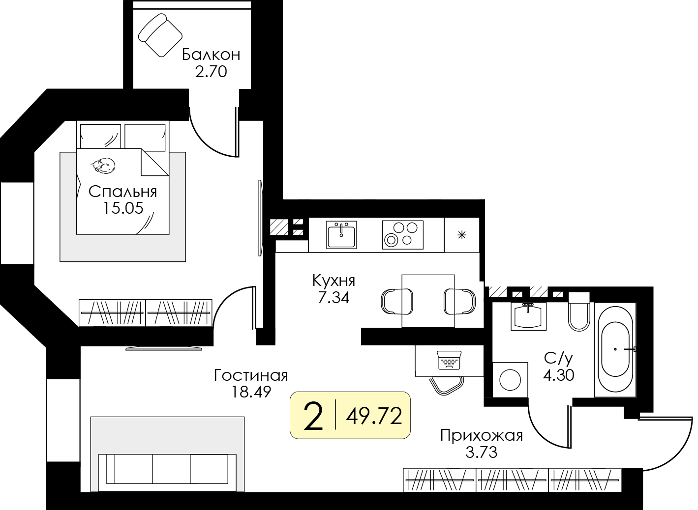 Однокомнатная квартира № 120 