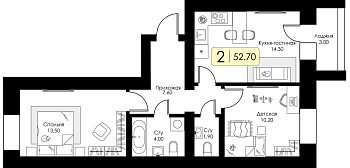 Двухкомнатная квартира № 164 