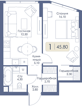 Однокомнатная квартира № 232 