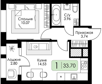 Однокомнатная квартира № 201 