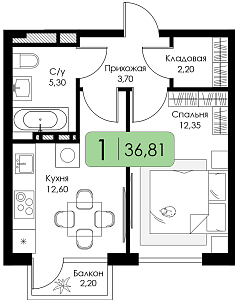 Однокомнатная квартира №51
