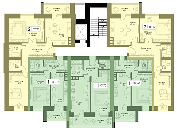 Двухкомнатная квартира 68.34м², 1 этаж № 115