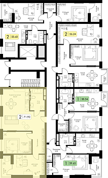 Двухкомнатная квартира 71.9м², 11 этаж № 186