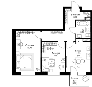 Двухкомнатная квартира №25