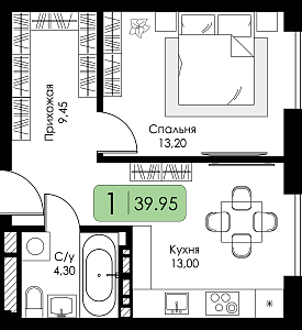 Однокомнатная квартира №132