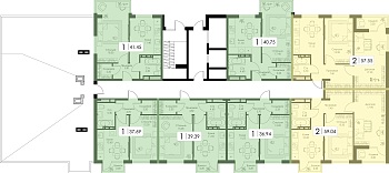 Однокомнатная квартира 39.39м², 13 этаж № 92