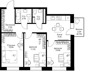 Трехкомнатная квартира №56