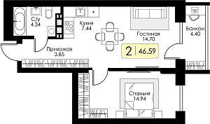 Двухкомнатная квартира №3