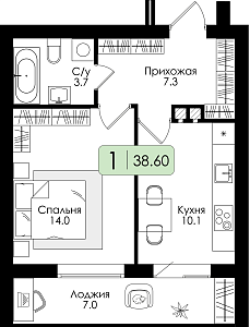 Однокомнатная квартира №27