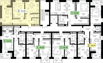 Двухкомнатная квартира 54.68м², 2 этаж № 192