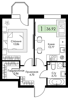Однокомнатная квартира № 82