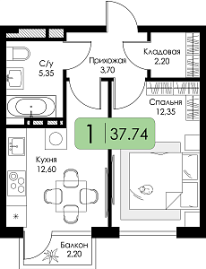 Однокомнатная квартира №15