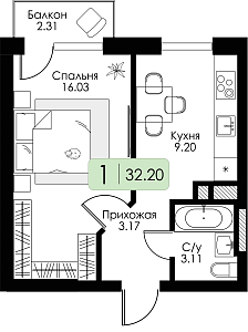 Однокомнатная квартира №29