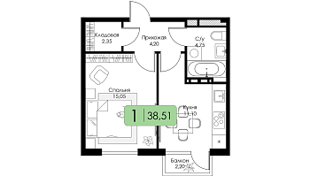 Однокомнатная квартира № 23 