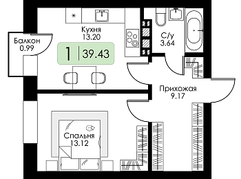 Однокомнатная квартира № 28