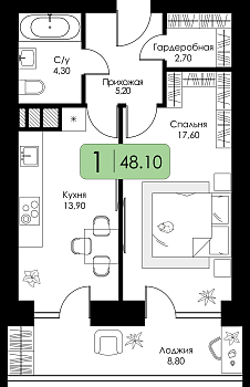 Однокомнатная квартира № 88