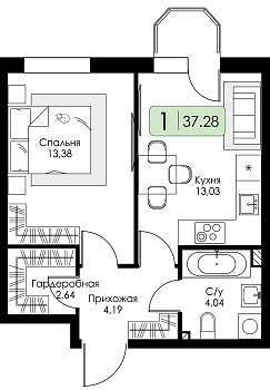 Однокомнатная квартира № 51