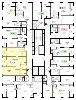 Двухкомнатная квартира 62.94м², 20 этаж № 188