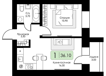 Однокомнатная квартира № 60 