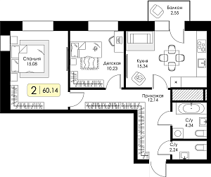 Двухкомнатная квартира №107