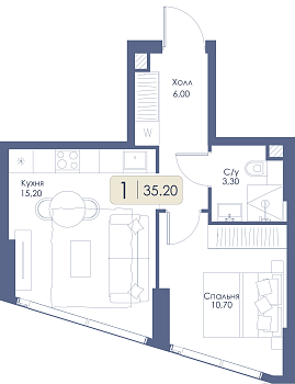 Однокомнатная квартира № 12 