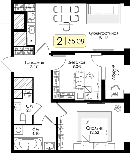 Двухкомнатная квартира №95