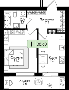 Однокомнатная квартира №43