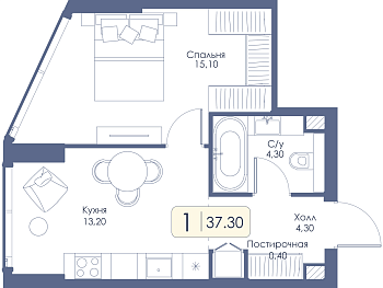 Однокомнатная квартира № 416 