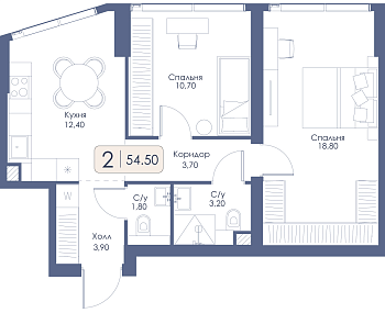 Двухкомнатная квартира № 14 