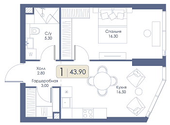 Однокомнатная квартира № 468 
