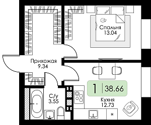 Однокомнатная квартира №5