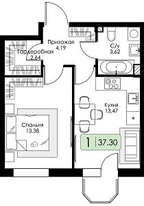 Однокомнатная квартира №134