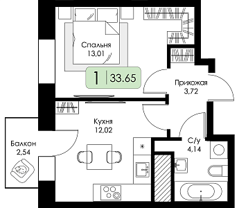 Однокомнатная квартира № 34