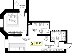 Двухкомнатная квартира №164