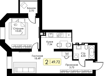 Двухкомнатная квартира № 164 