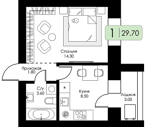 Однокомнатная квартира №151