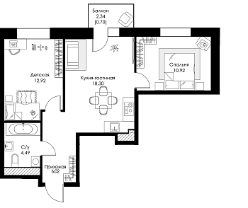 Двухкомнатная квартира № 162