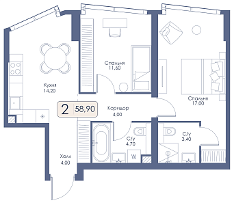 Двухкомнатная квартира № 122 