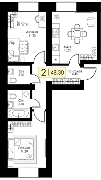 Однокомнатная квартира № 13 