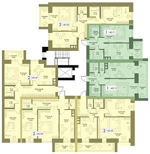 Однокомнатная квартира 40.71м², 8 этаж № 44